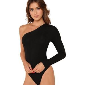 Verdusa One-Shoulder Black Bodysuit